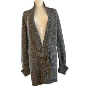 Express Womens Size 9 Gray Boucle Knit Open Front Cardigan Sweater Belted Buckle